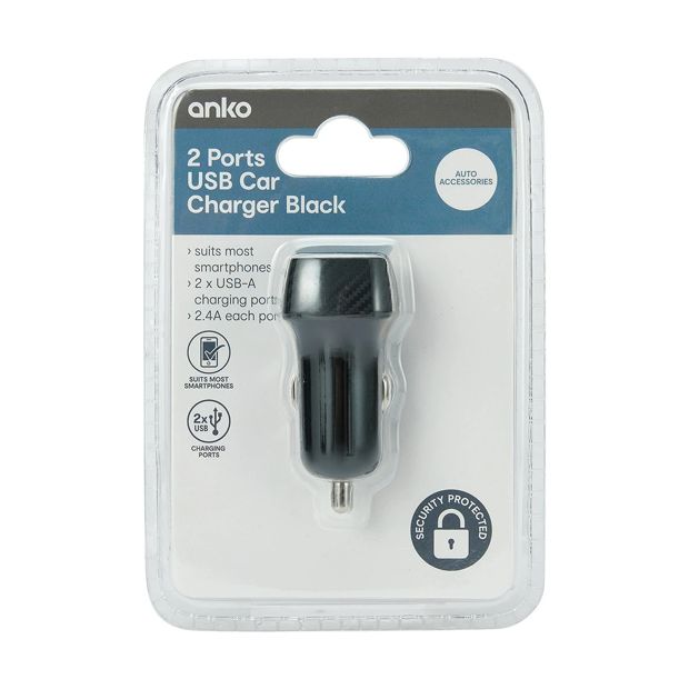 USB-A 2 Port Car Charger - Anko