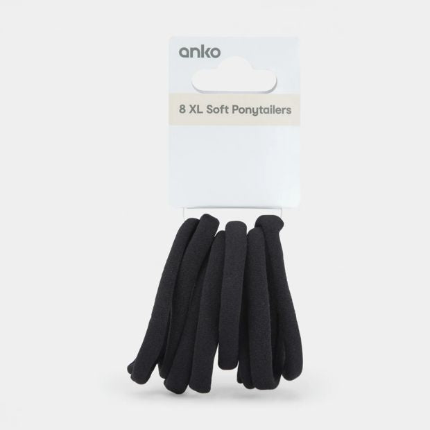 8 Pack Extra Large Soft Ponytailers - Black