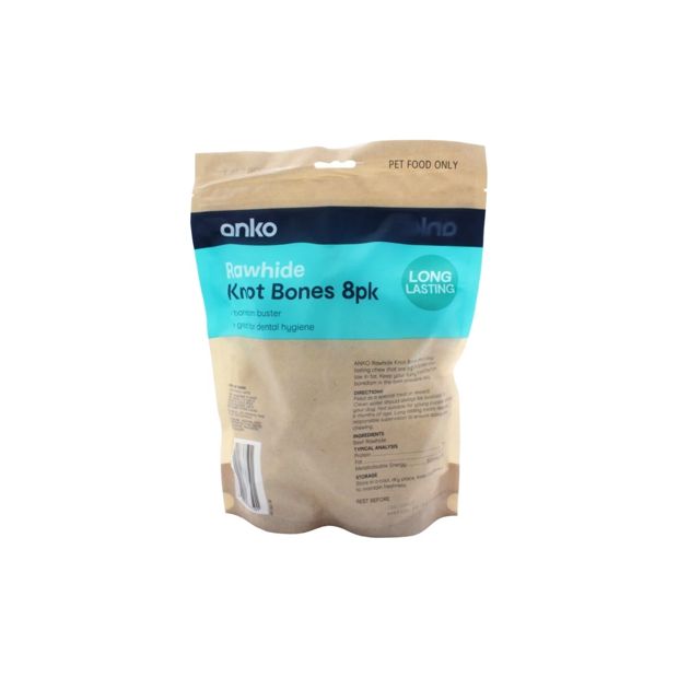 Pet Treat Rawhide Knot Bones 8 Pack - Anko