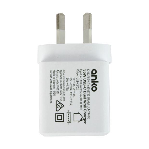 35W USB-C Dual Wall Charger - Anko