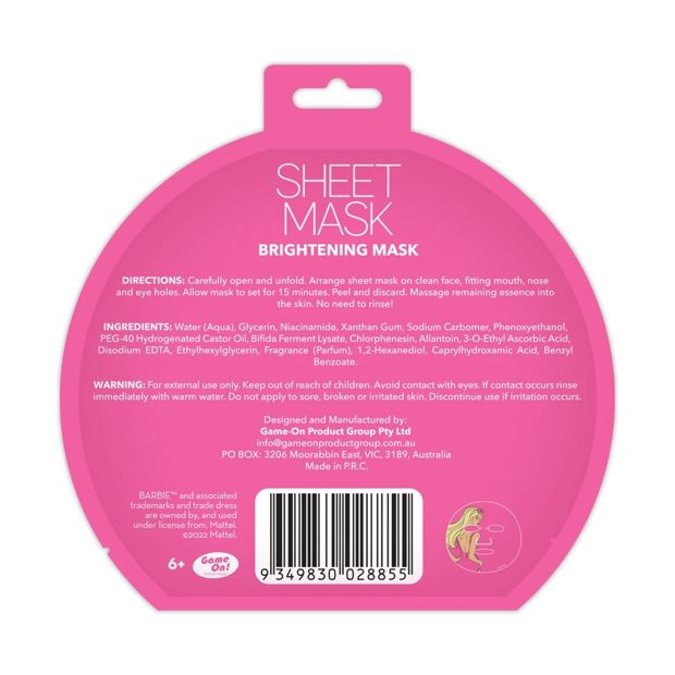 Barbie Brightening Sheet Mask - Sweet Peach Scent