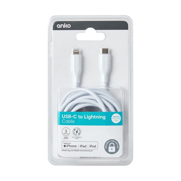 USBC Lightning Cable, 3m - Anko