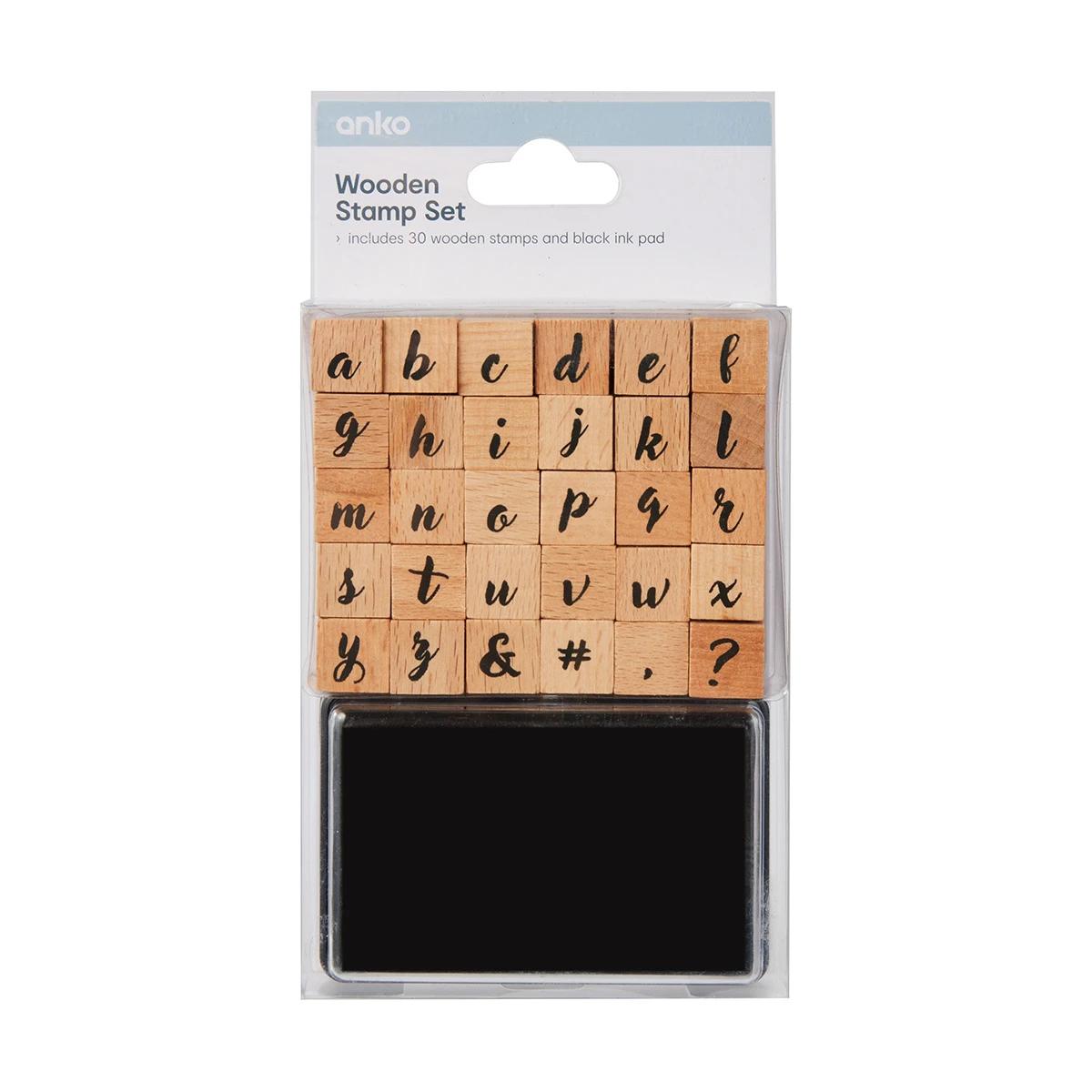 Wooden Stamp Set - Alphabet, Small Script