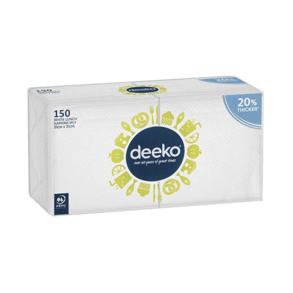 DEEKO WHITE LUNCH NAPKINS 1PLY