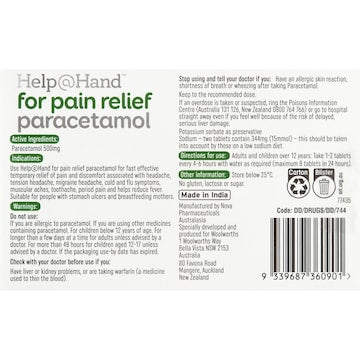 Help@Hand For Pain Relief Paracetamol 500mg Rapid Release Tablets 16 pack