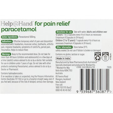 Help@Hand For Pain Relief Paracetamol 500mg Capsules 16 pack