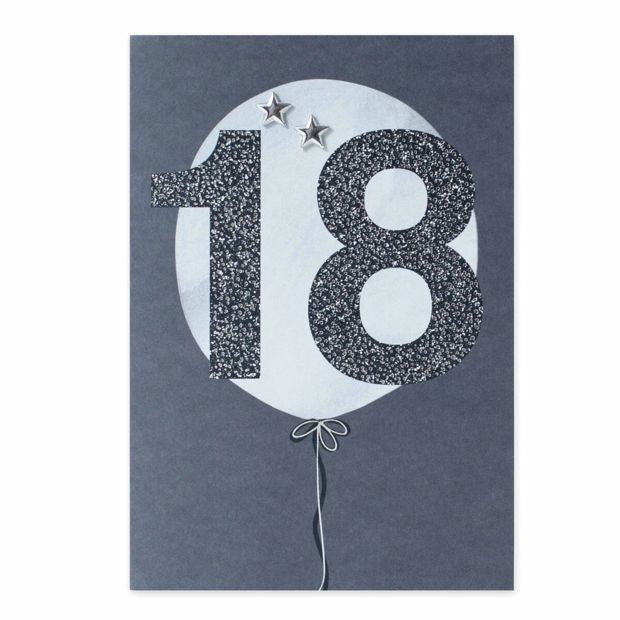 Connections from Hallmark 18th Birthday Card - Silver Stars and Balloon