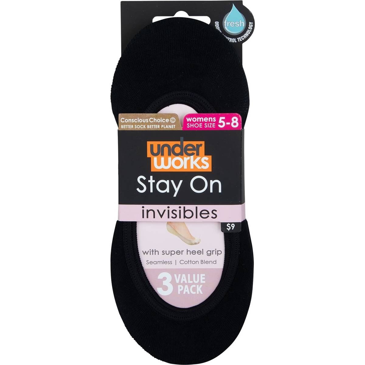 Underworks Ladies Invisible Footlets Black 5 - 8 3 Pack