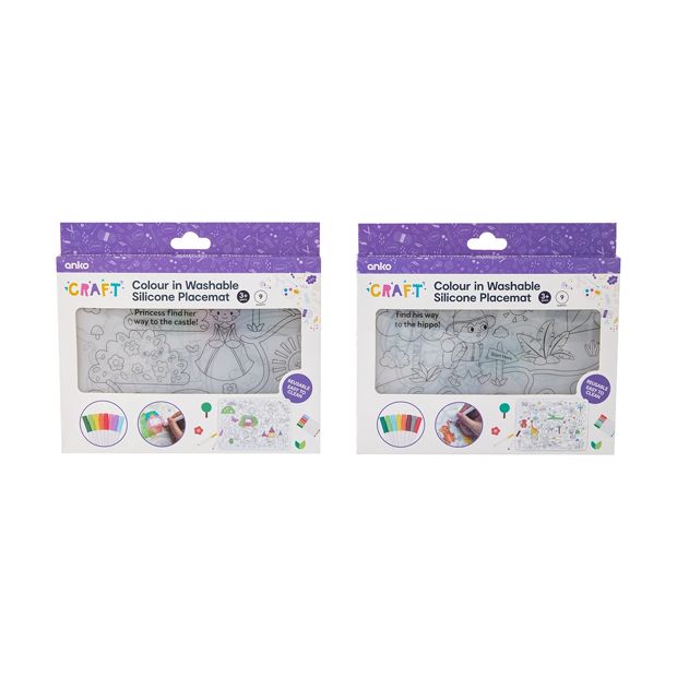 Colour in Washable Silicone Placemat, 9 Pack - Anko