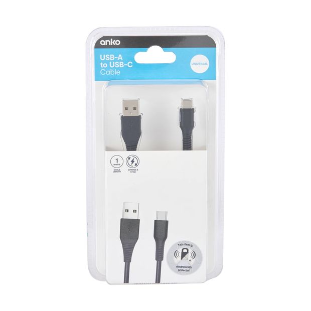 USB-A to USB-C 1m Cable - Anko