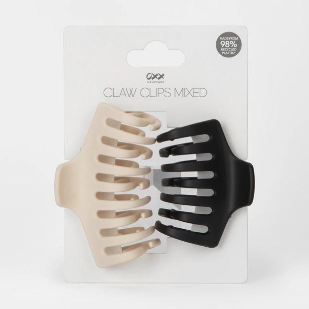 OXX Haircare 2 Pack Bone and Black Medium and Small Barrel Triple Grip Claw Hair Clips