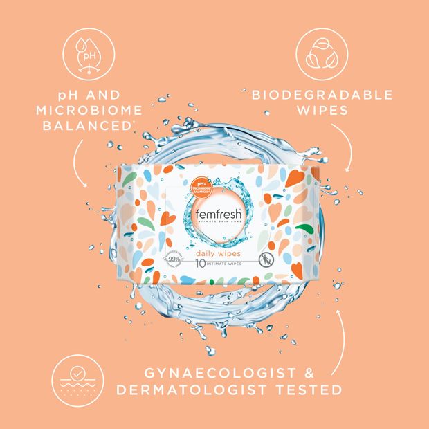 Femfresh Intimate Skincare Daily Wipes, 10 Pack - Aloe Vera & Calendula Extracts