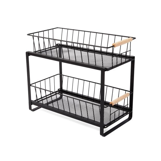2 Tiered Drawers, Wire and Wood - Anko