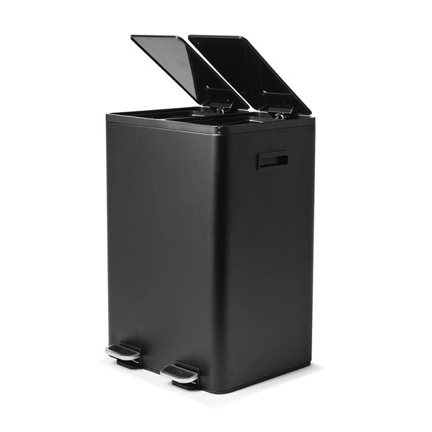 2 Compartment Matte Black Recycle Bin, 40L - Anko
