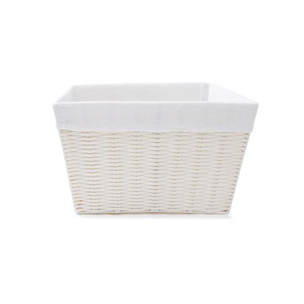 Rattan Look Basket with Liner, Medium, White - Anko