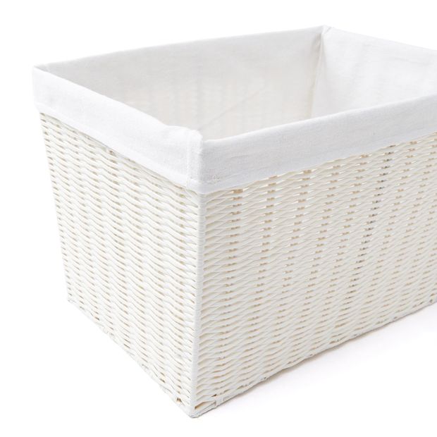 Rattan Look Basket with Liner, Large, White - Anko
