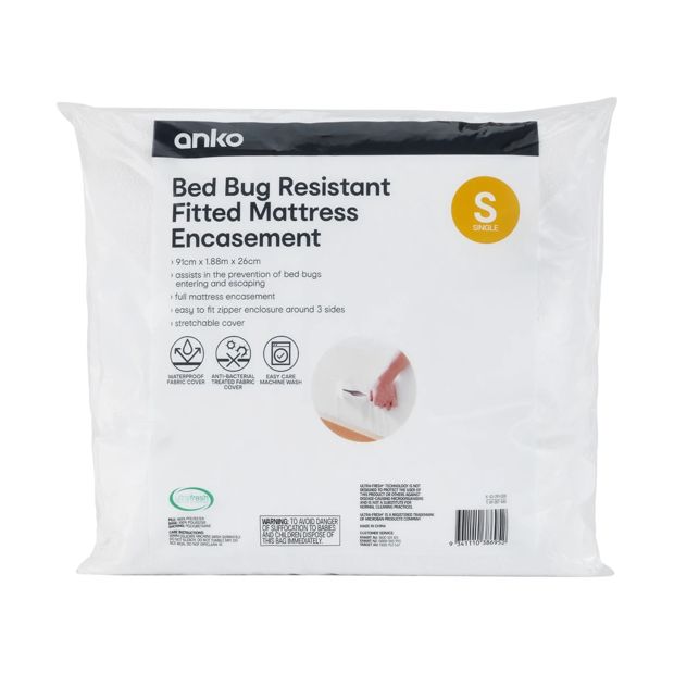 Bed Bug Resistant Fitted Mattress Encasement, Single Bed, White - Anko
