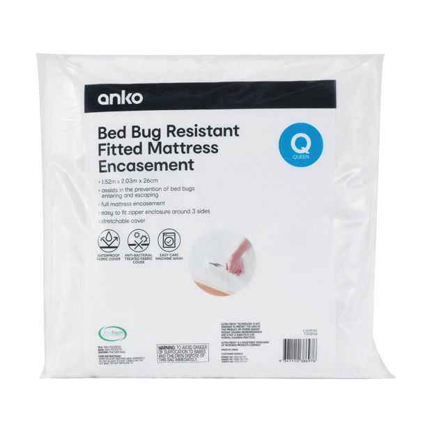 Bed Bug Resistant Fitted Mattress Encasement, Queen Bed, White - Anko