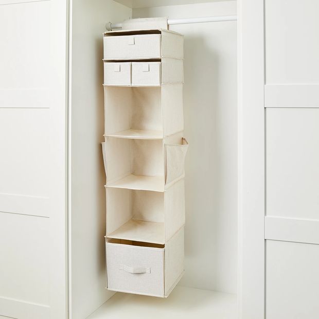 Linen Look Hanging Shelving with Drawers, Beige - Anko