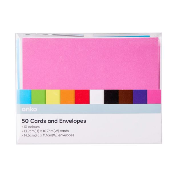 Cards with Envelopes, 50 Pack, Bright - Anko