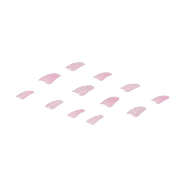 24 Pack Artificial Nails with Adhesive, Squareletto Shape, Pink Glitter - OXX Cosmetics