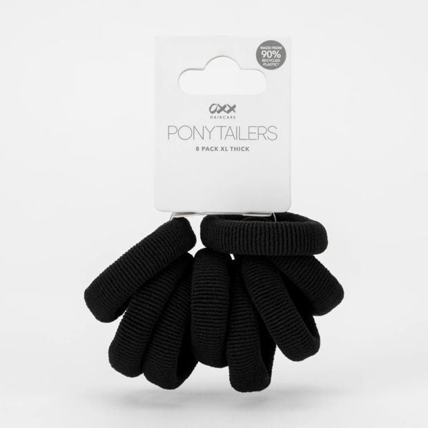 8 Pack Ponytailers, Black, Extra Large Thick - OXX Haircare