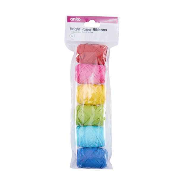 6 Piece Paper Ribbons, Bright - Anko