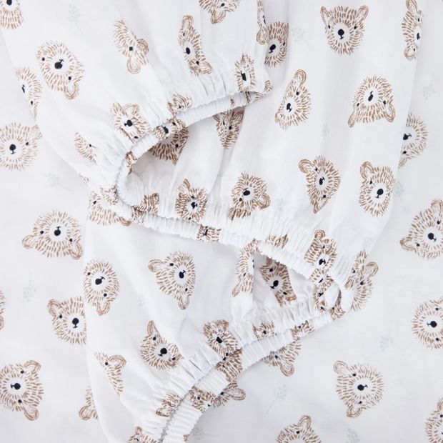 2 Pack 225 Thread Count Organic Cotton Fitted Cot Sheets, Bears and Dotted Lines - Anko