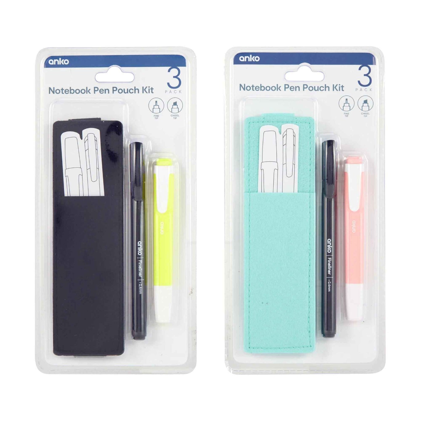 3 Pack Notebook Pen Pouch Kit - Assorted