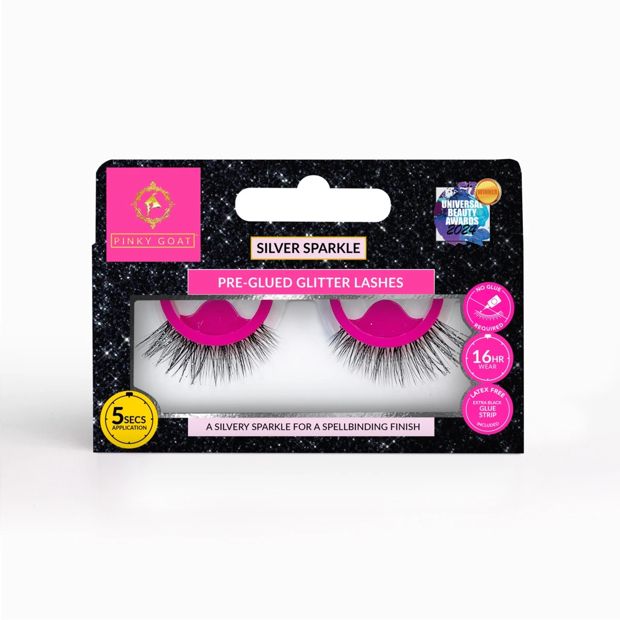 Pinky Goat Pre-Glued Glitter False Lashes - Silver Sparkle