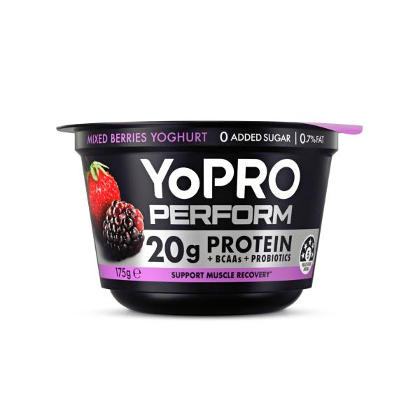 YOPRO PERFORM HIGH PROTEIN YOGHURT NO ADDED SUGAR MIXED BERRY 175G