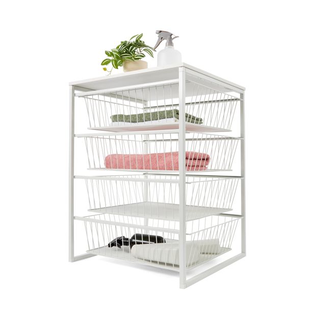 Mesh and Wire 4 Drawer Unit, White - Anko