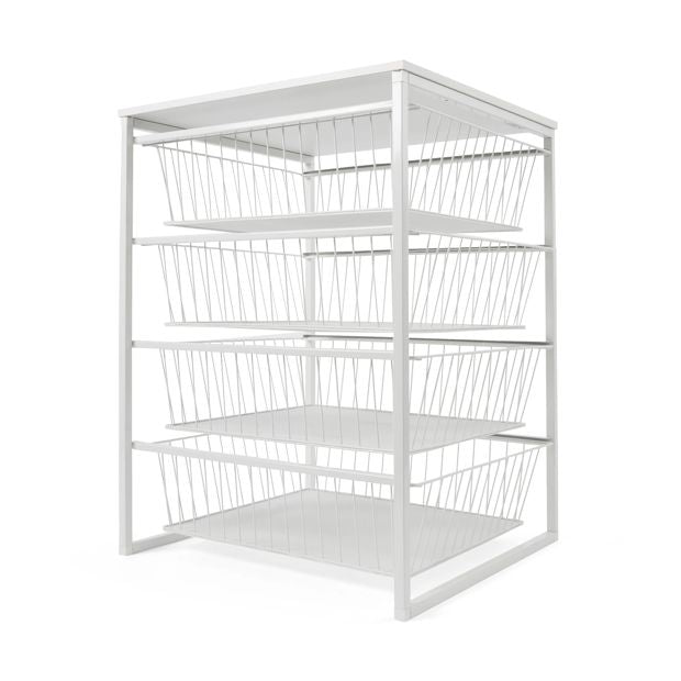 Mesh and Wire 4 Drawer Unit, White - Anko