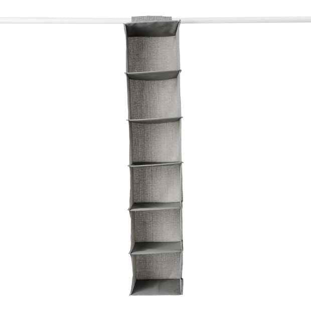 6 Shelf Linen Look Hanging Organiser, Charcoal - Anko