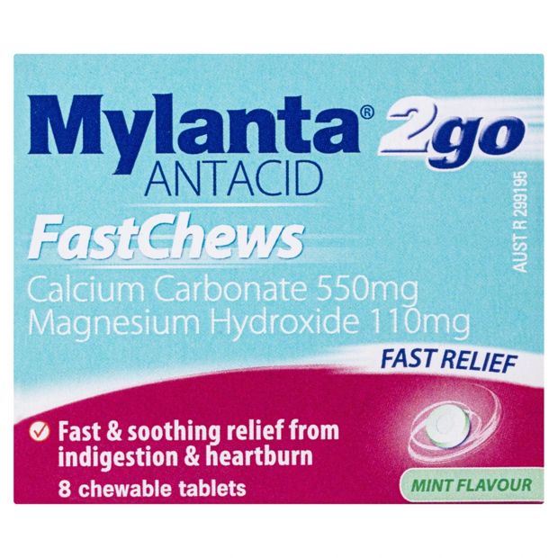 8 Pack Mylanta 2Go Antacid FastChews Tablets Mint