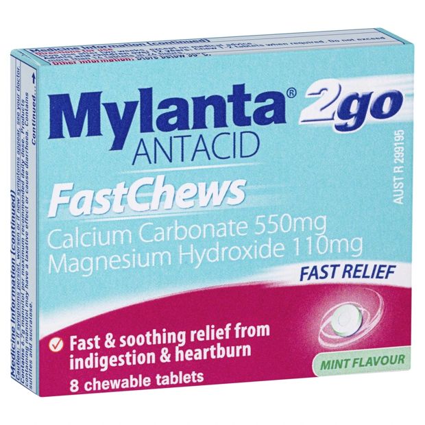 8 Pack Mylanta 2Go Antacid FastChews Tablets Mint