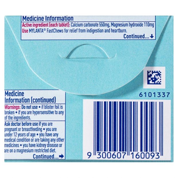 8 Pack Mylanta 2Go Antacid FastChews Tablets Mint