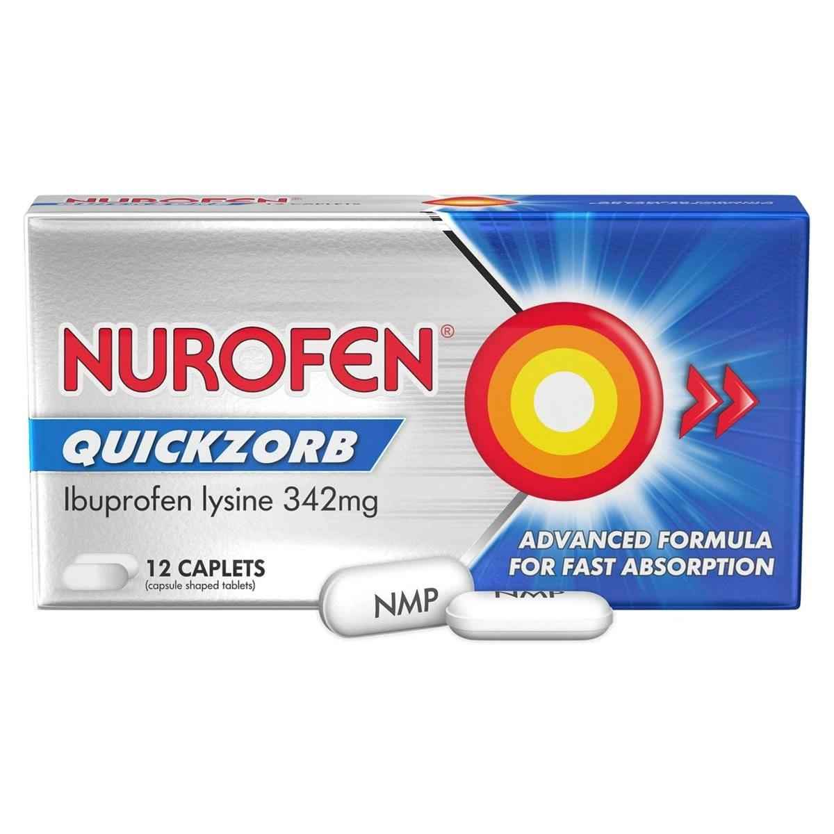 12 Pack Nurofen Quickzorb Ibuprofen Lysine 342mg Caplets