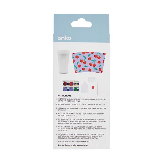 Sparkle Gem Art Plastic Tumbler, Cherry - Anko