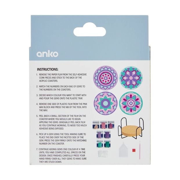4 Pack Sparkle Gem Art Coaster Set, Mandala - Anko
