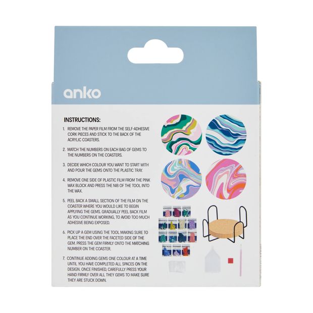 4 Pack Sparkle Gem Art Coaster Set, Marble - Anko