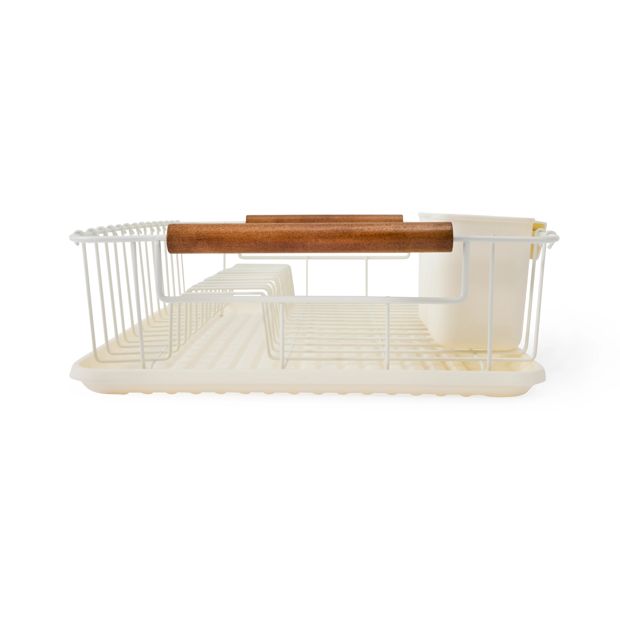 Off White Acacia Handle Dish Rack - Anko
