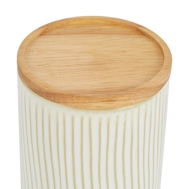 Large White Linear Glazed Canister - Anko