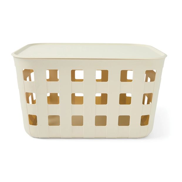 18L Rectangle Trellis Basket with Lid, Beige - Anko