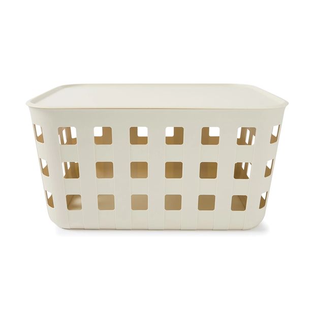 28L Rectangle Trellis Basket with Lid, Beige - Anko