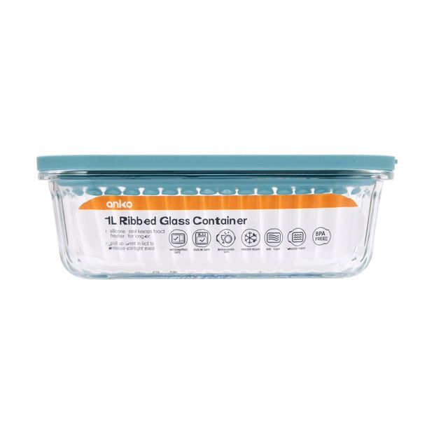 1L Ribbed Glass Container - Anko