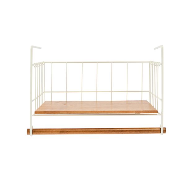 Off White and Acacia Undershelf Basket - Anko