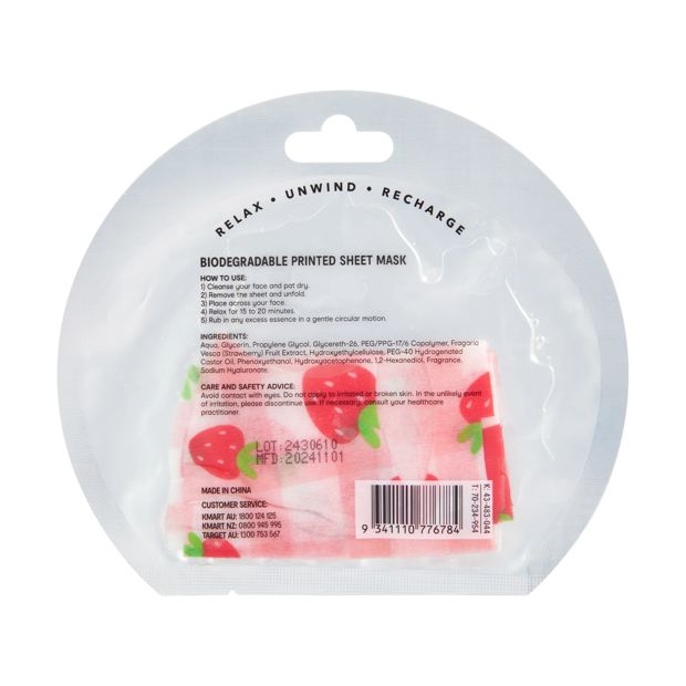 Sweet Talk Printed Sheet Mask 20ml, Strawberry Extract - OXX Skincare