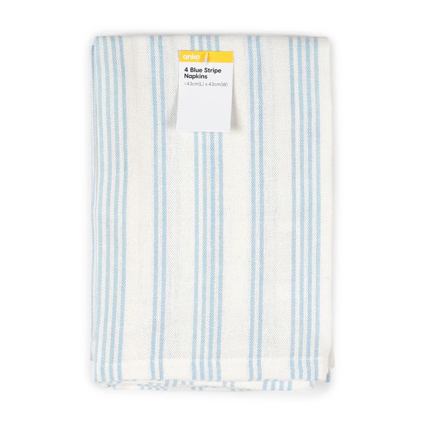 4 Pack Blue Stripe Napkins - Anko