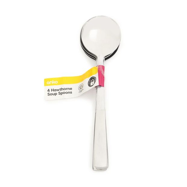 4 Pack Silver Hawthorne Soup Spoons - Anko
